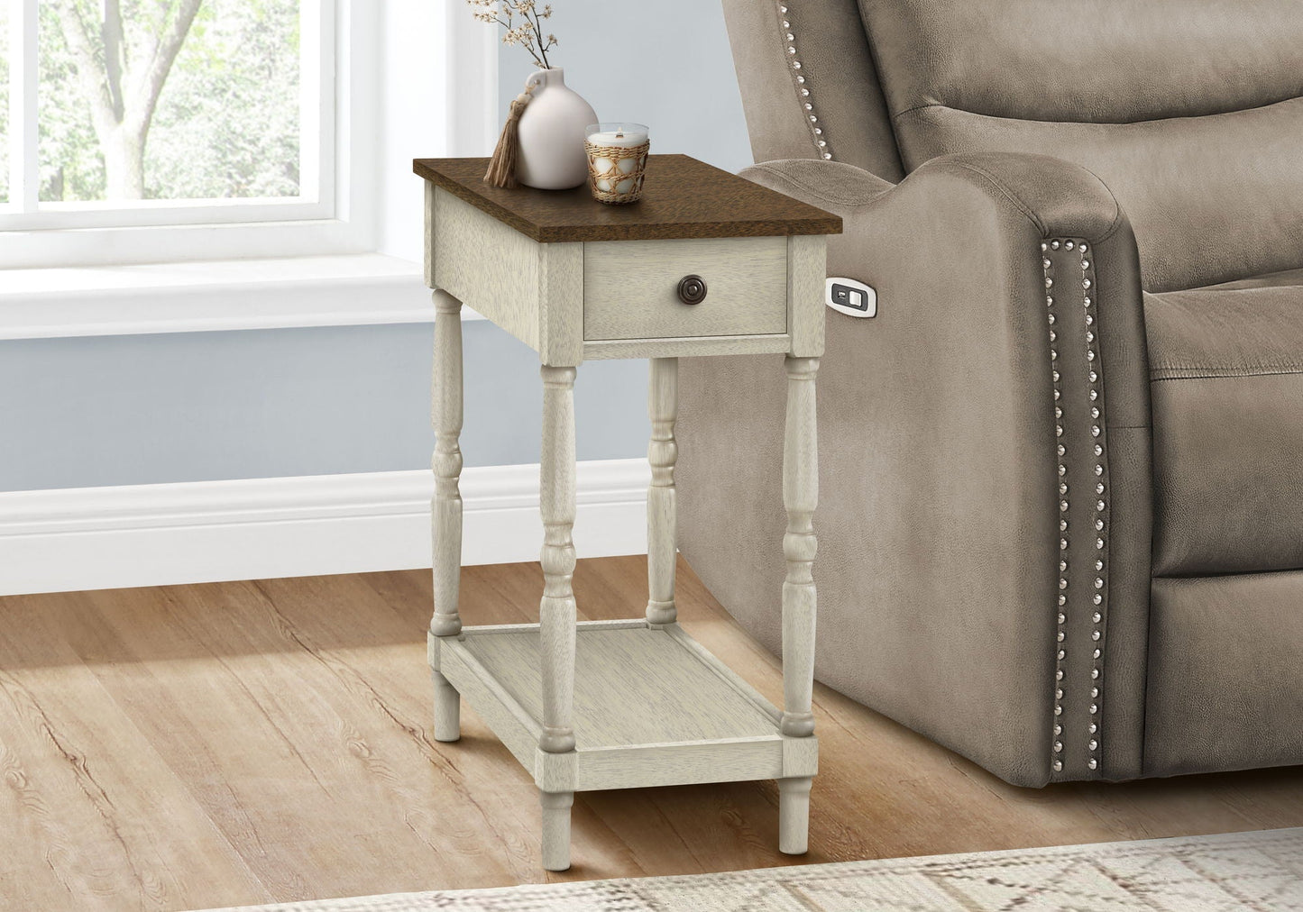 Accent End Table with 2 Tiers and Storage Drawer