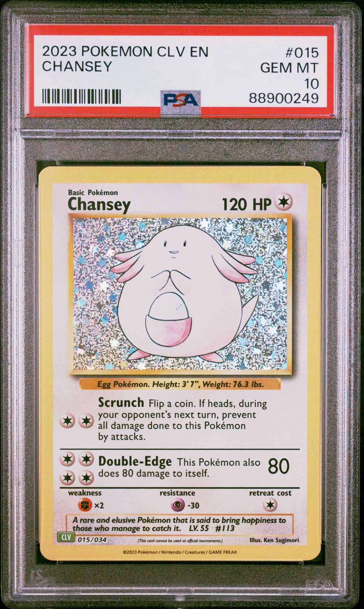 Graded 2023 PKM CLV EN Chansey #015 Classic Venusaur & Lugia Ex Deck Trading Card Game PSA 10 Gem Mint