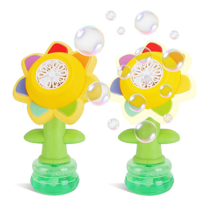 2Pcs Bubble Machines With Lights For Kids Rechargeable Dancing Sunflower Bubble Maker For 4-8Years Old Toddlers Outdoor Summer Play Toy Party Birthday