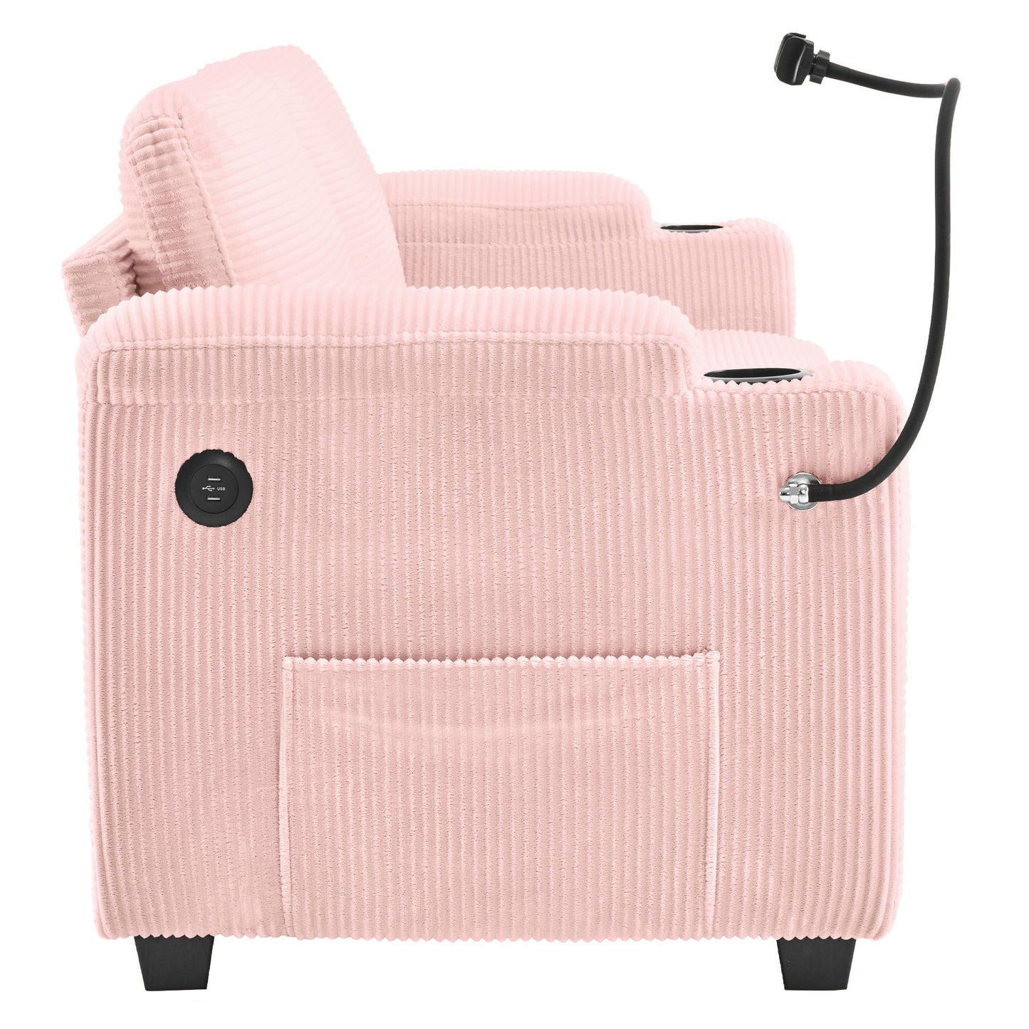 Sleeper Sofa Loveseat Sofa With Full Size Mattress, 2 USB Ports, 2 Cup Holders, 2 Side Pockets And Phone Holder