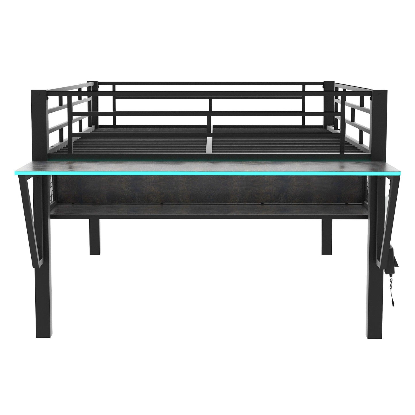 Gaming - Full Size Loft Bed With Desk, LED - Black