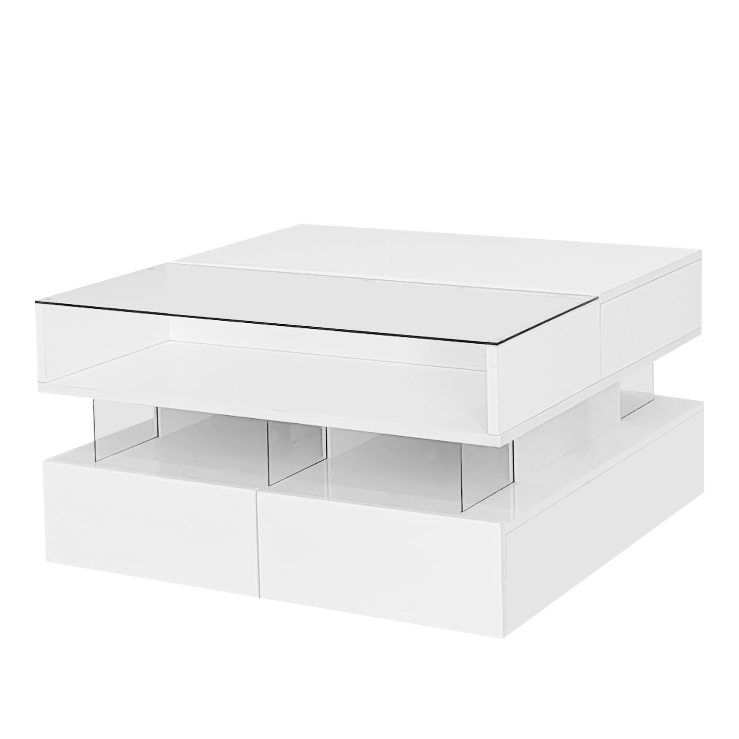 Lift Top Coffee Table With 2 Drawers, Hidden Space And LED Lights For Living Room