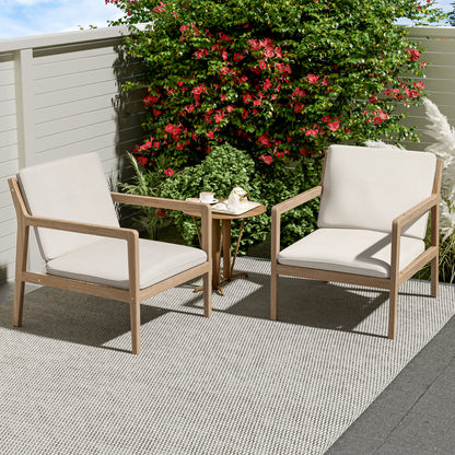 Outdoor Acacia Wood Armchair, Set of 2, Patio Club Chair with Cushions, Light Teak