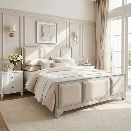 Queen Size Wooden Bed Frame with Upholstered Headboard