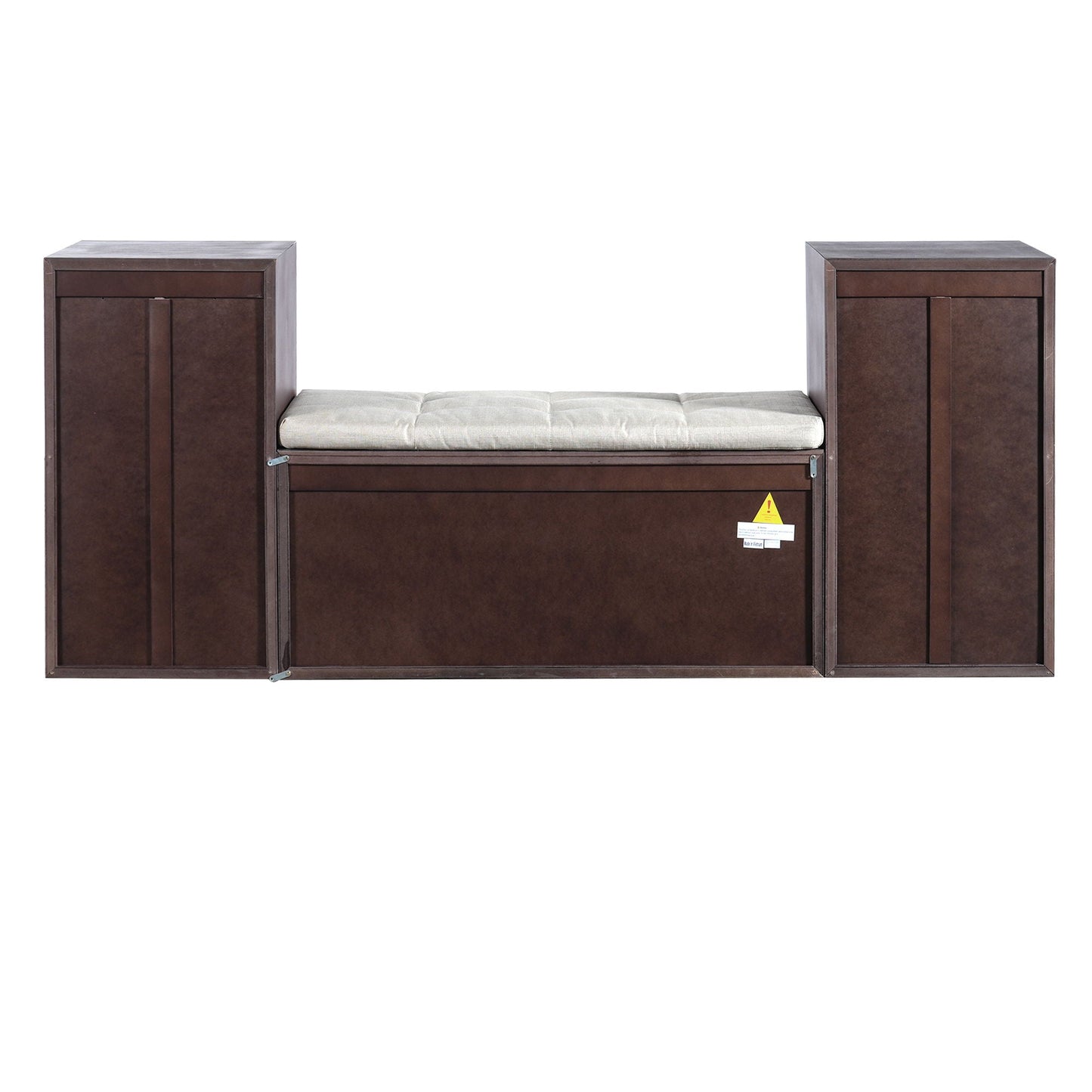 Entryway Storage Bench With Cushion, Drawers & Open Shelves