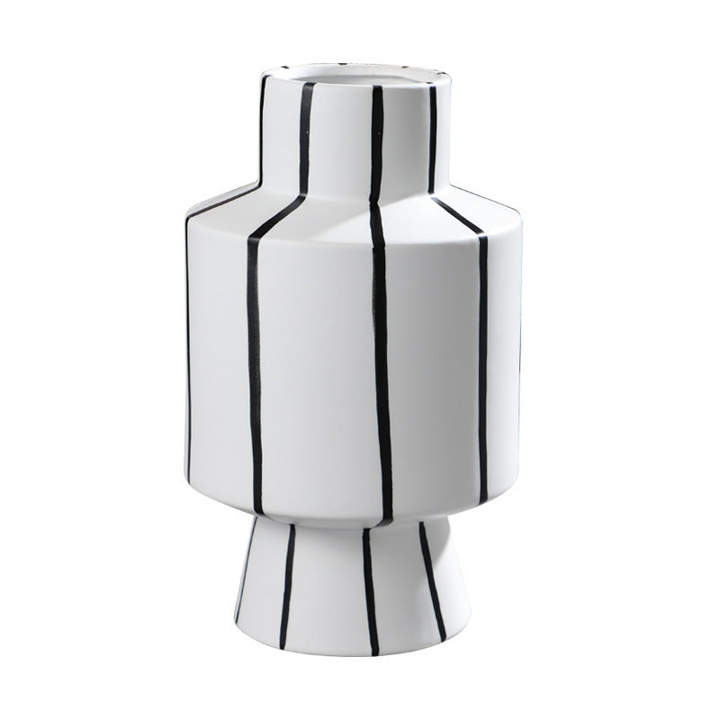 Black And White Striped Ceramic Vase Light Luxury Modern Home
