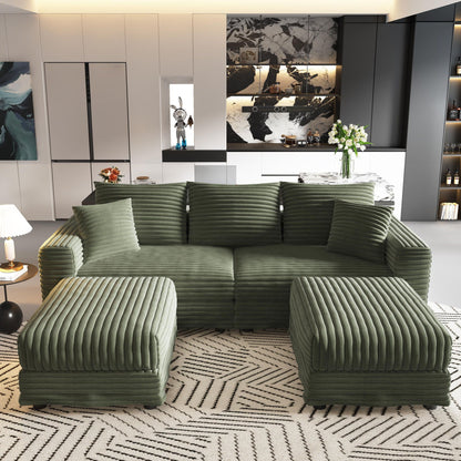 Convertible Deep Seat Sofa With Soft Pillows And Ottomans