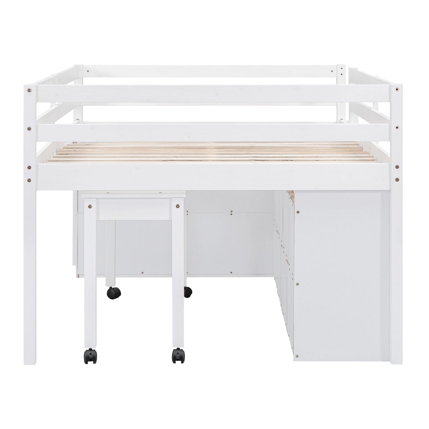 Loft Bed With Retractable Writing Desk And 4 Drawers, With Lateral Portable Desk And Shelves