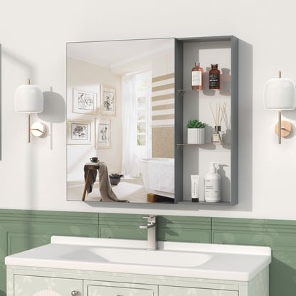 Medicine Cabinet, Wall Mounted Bathroom Mirror With Storage, Adjustable Shelves - Black Brown