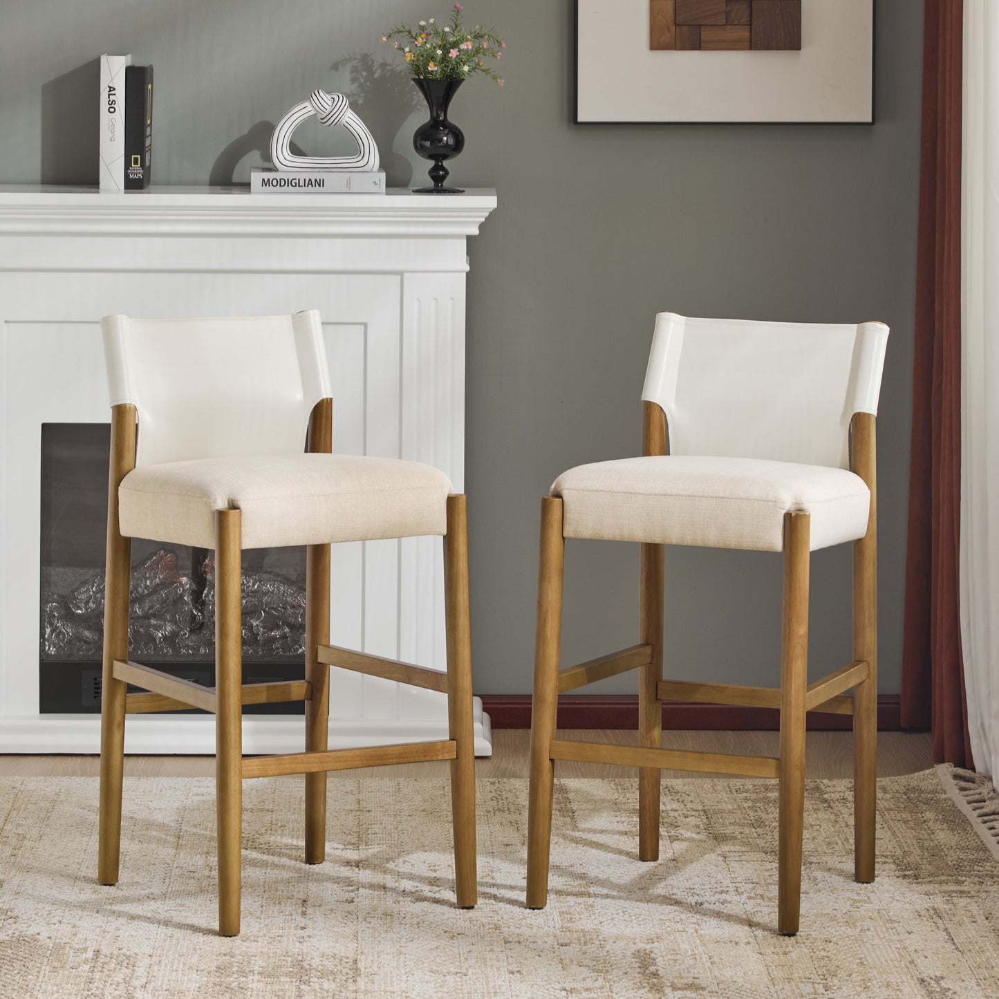 28.5'' Modern Solid Wood Bar Stool with Polyester Cushion - Set of 2