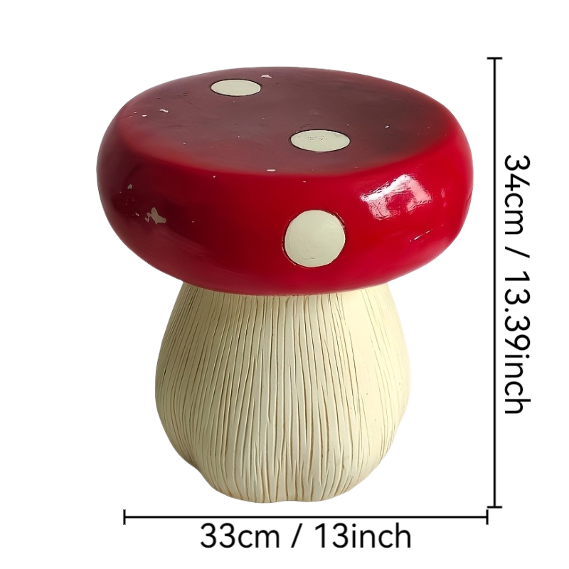 13.8" Oversized Mushroom Statue Stool with Forest Base