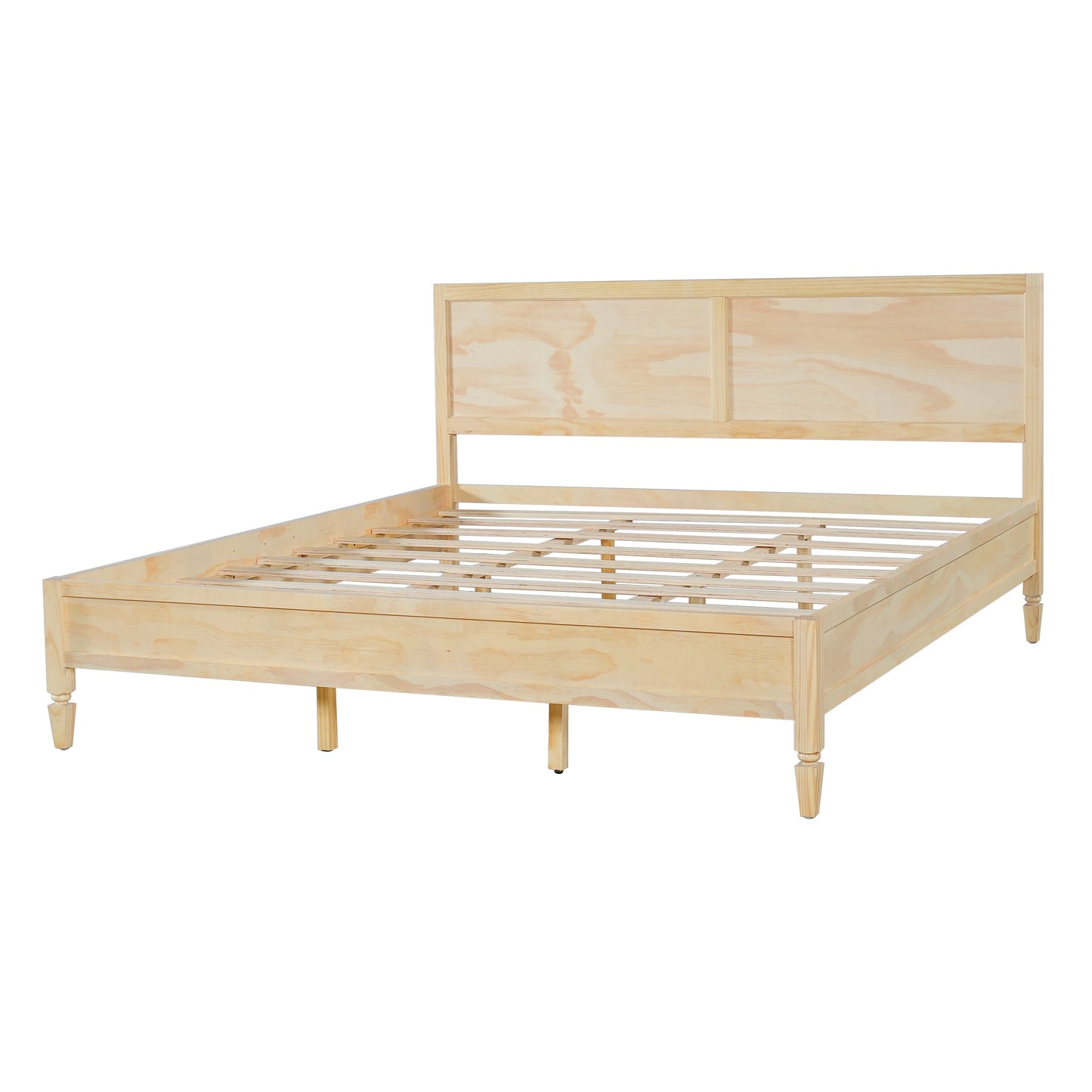King Size Wood Platform Bed Frame with Classic Panel Headboard