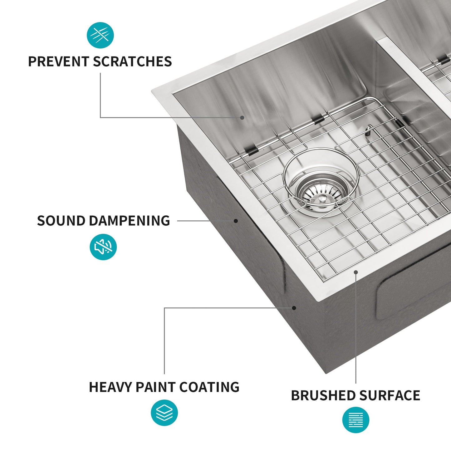 Modern Double Bowl Undermount Kitchen Sink 50 / 50 Design Stainless Steel