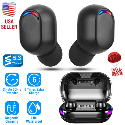Wireless V5.3 TWS Earbuds In-Ear Stereo Headset Earphone Earpiece with Microphone Magnetic Charging Dock for Driving Working Traveling