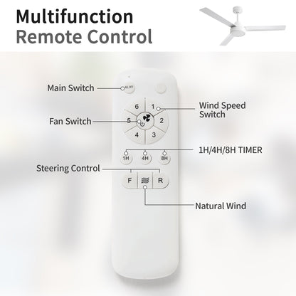 52" Ceiling Fan Without Light with Remote Control and Reversible DC Motor