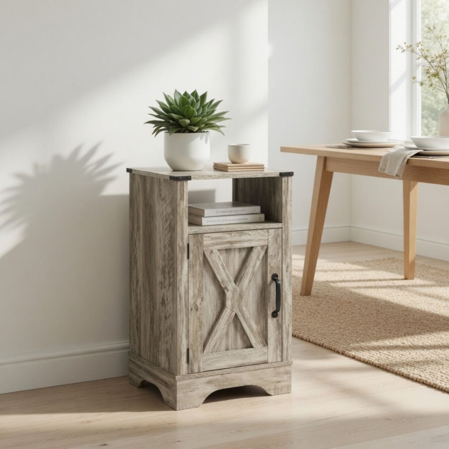 Farmhouse Nightstand, Charging Station & Storage