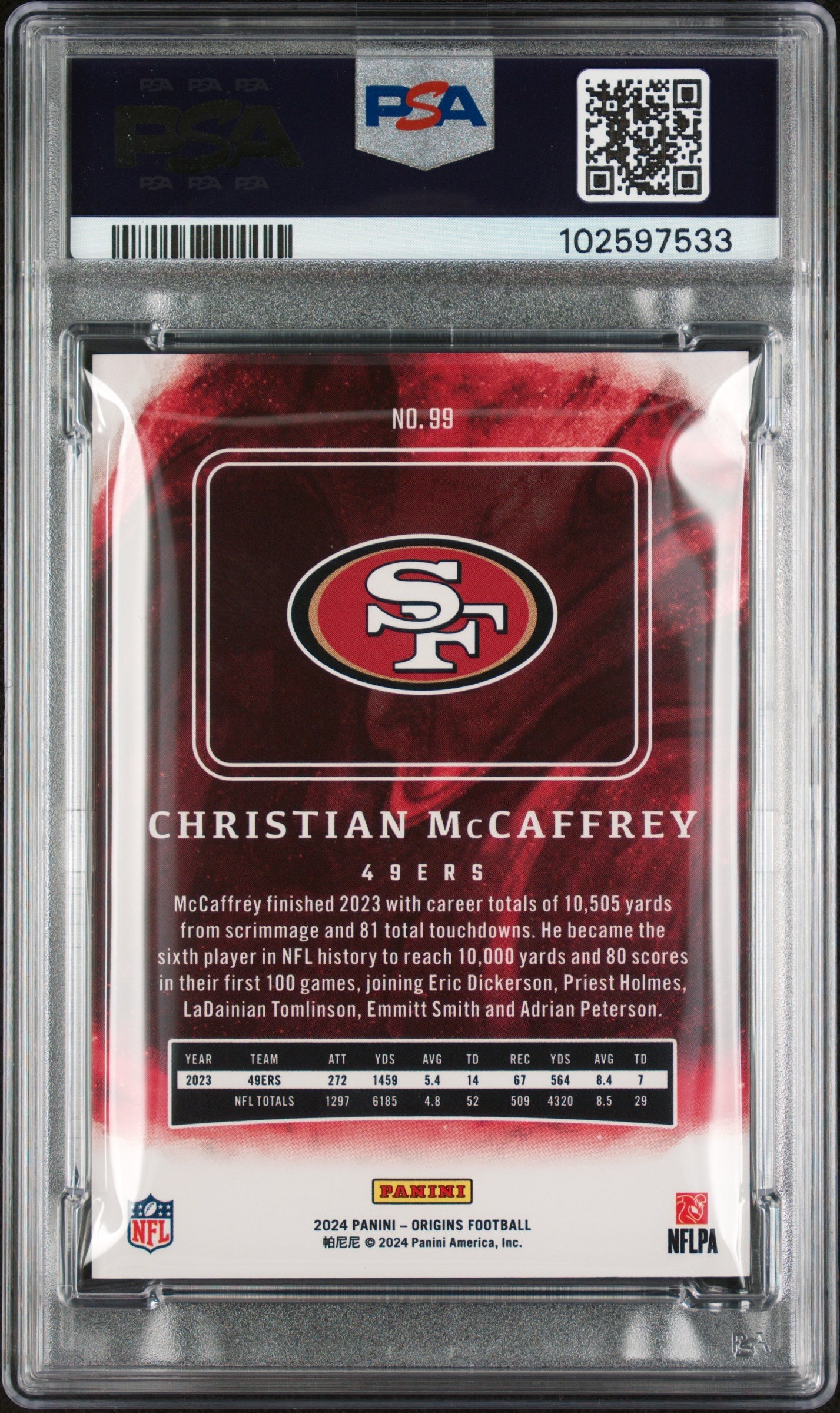 Graded 2024 Panini Origins Christian McCaffrey #99 Football Card PSA 9 Near Mint