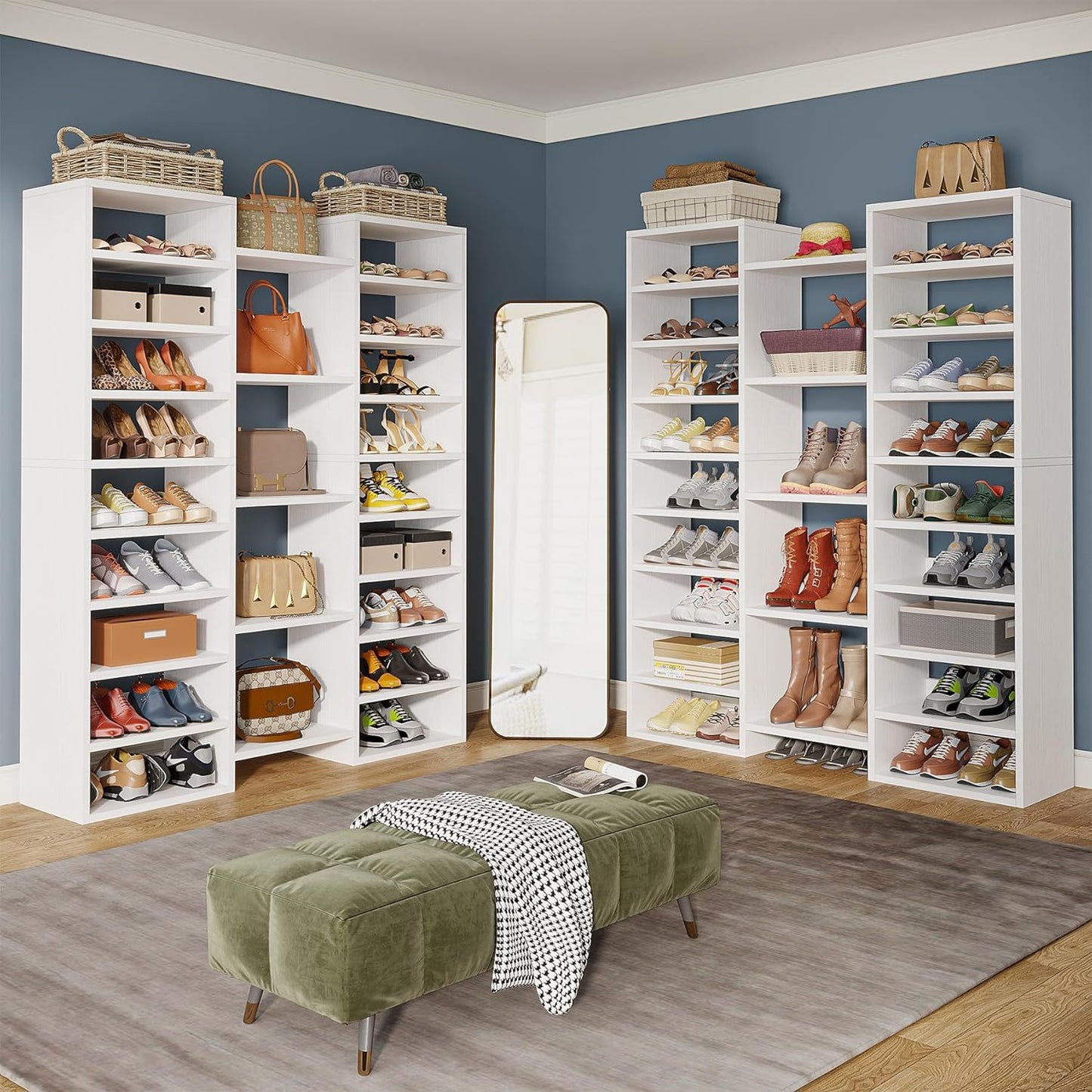 14 Tier Shoe Storage Cabinet With 23 Open Cubbies, 46 Pairs Capacity Entryway Organizer - White