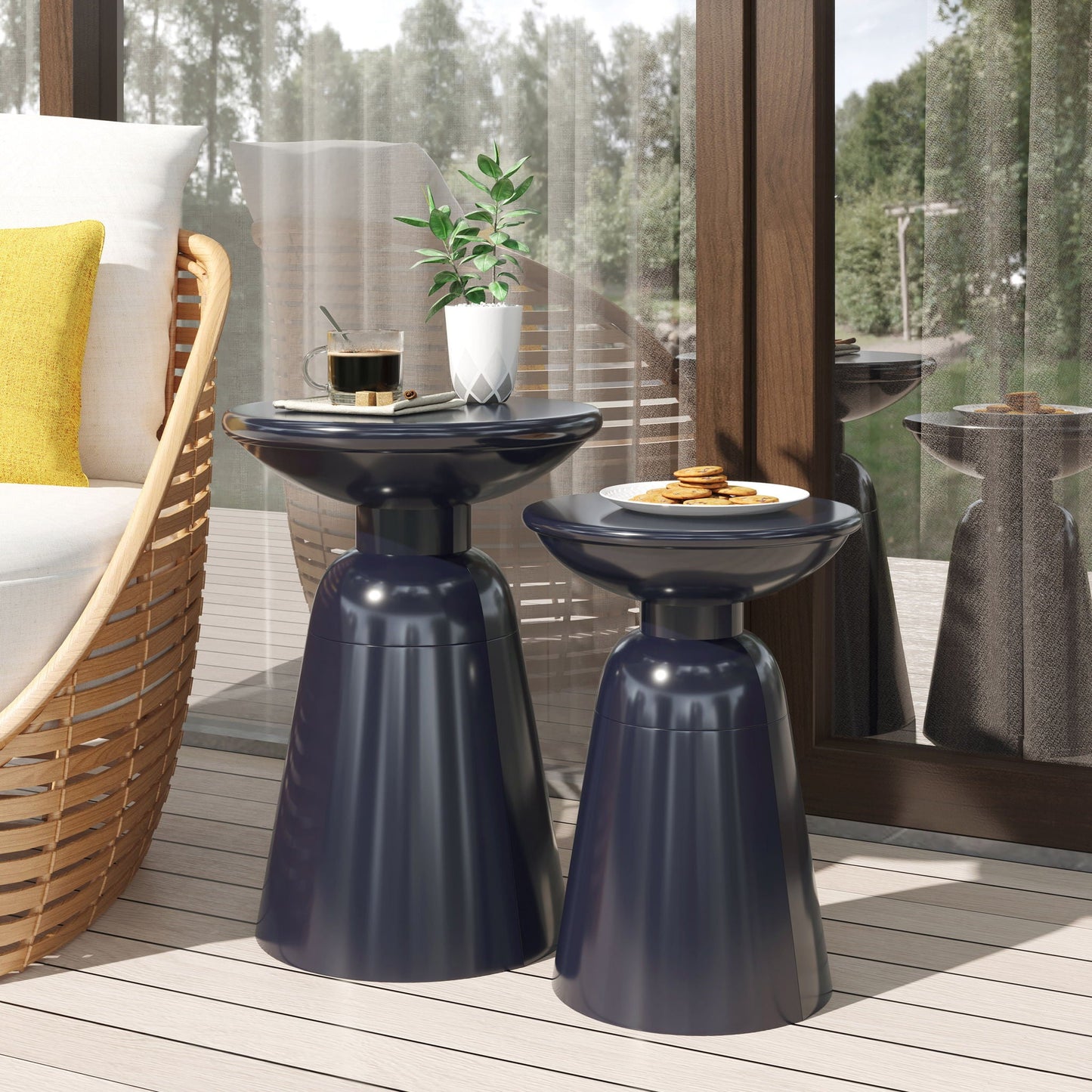 Serenita Outdoor Side Tables With Flared Design (Set of 2)