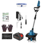 800W 21V Cordless Tiller Cultivator 3.0Ah Battery Powered Tiller with 8.66" Width 6.69" Depth Manganese Steel Tines for Soil Cultivation Weeding Garde