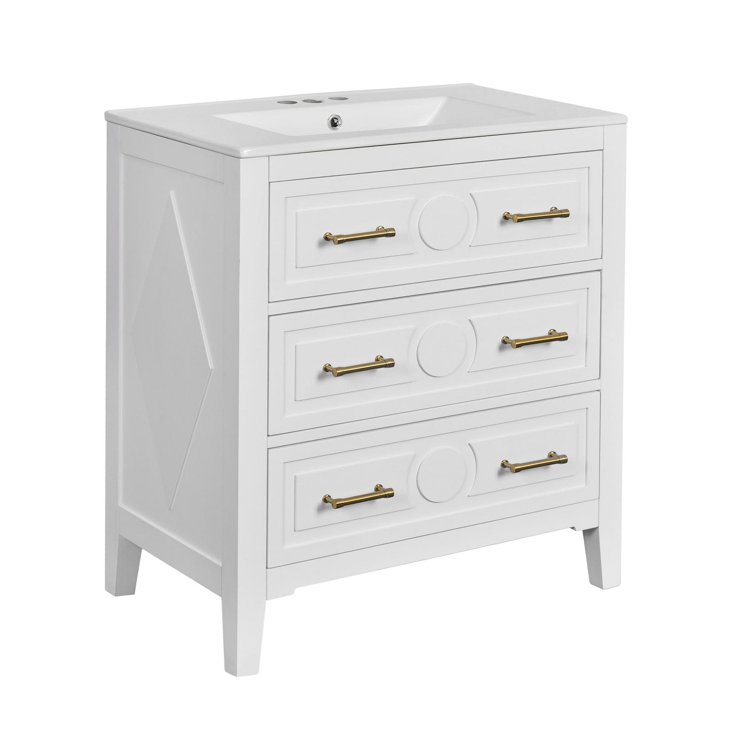 Retro Bathroom Vanity With Sink Combo, Free Standing Single Set With 3 Drawers