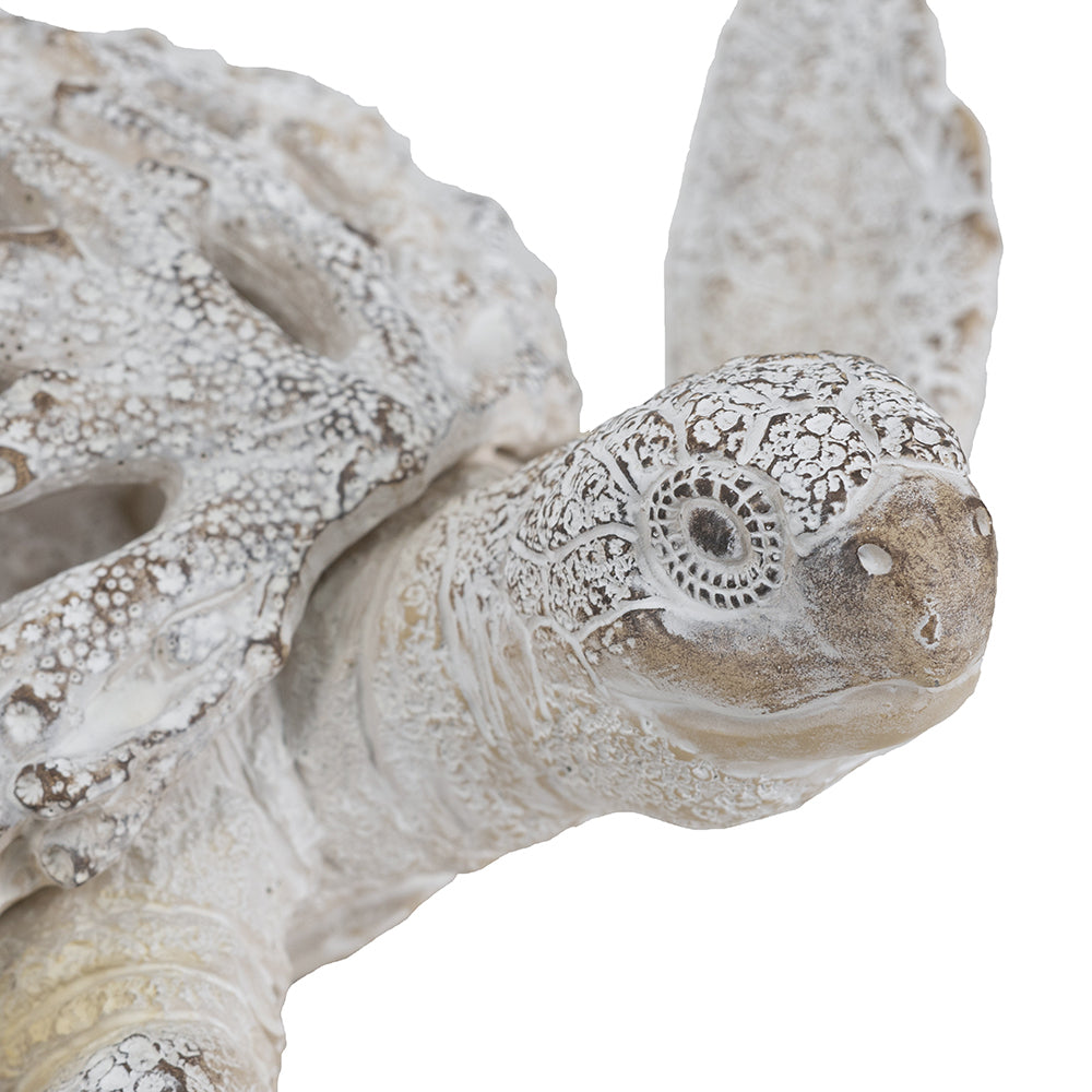 13.2x12.2x3.9' Decorative Polyresin Turtle Statue with White Coral Reef Design
