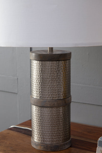 D16x24.4" Hammered Iron Table Lamp with Mango Wood