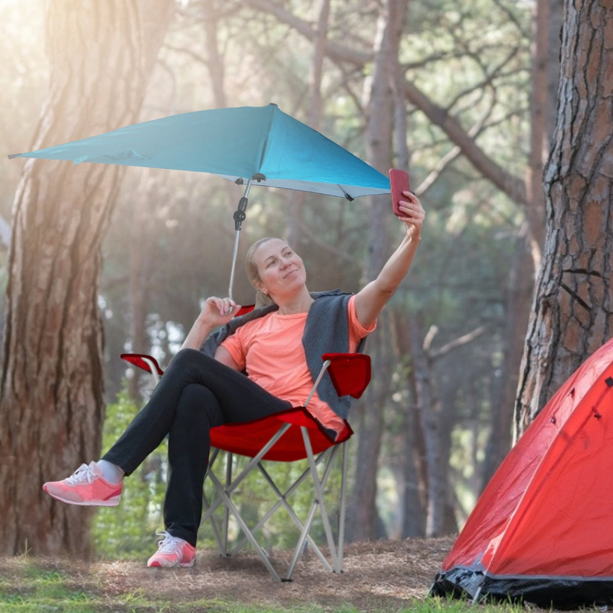 Foldable Beach Chair with Detachable Umbrella Armrest Adjustable Canopy Stool with Cup Holder Carry Bag for Camping Poolside Travel Picnic Lawn Chair