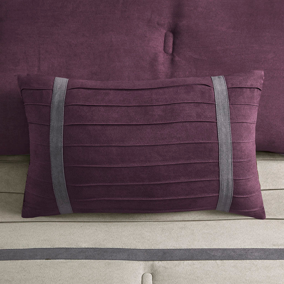 7 PC Pieced Faux Suede Comforter Set Purple King