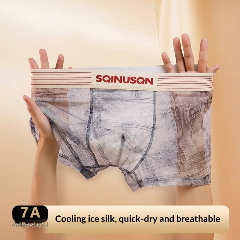 Mens Ice Silk Mesh Underwear Antibacterial And Breathable Boxer Briefs