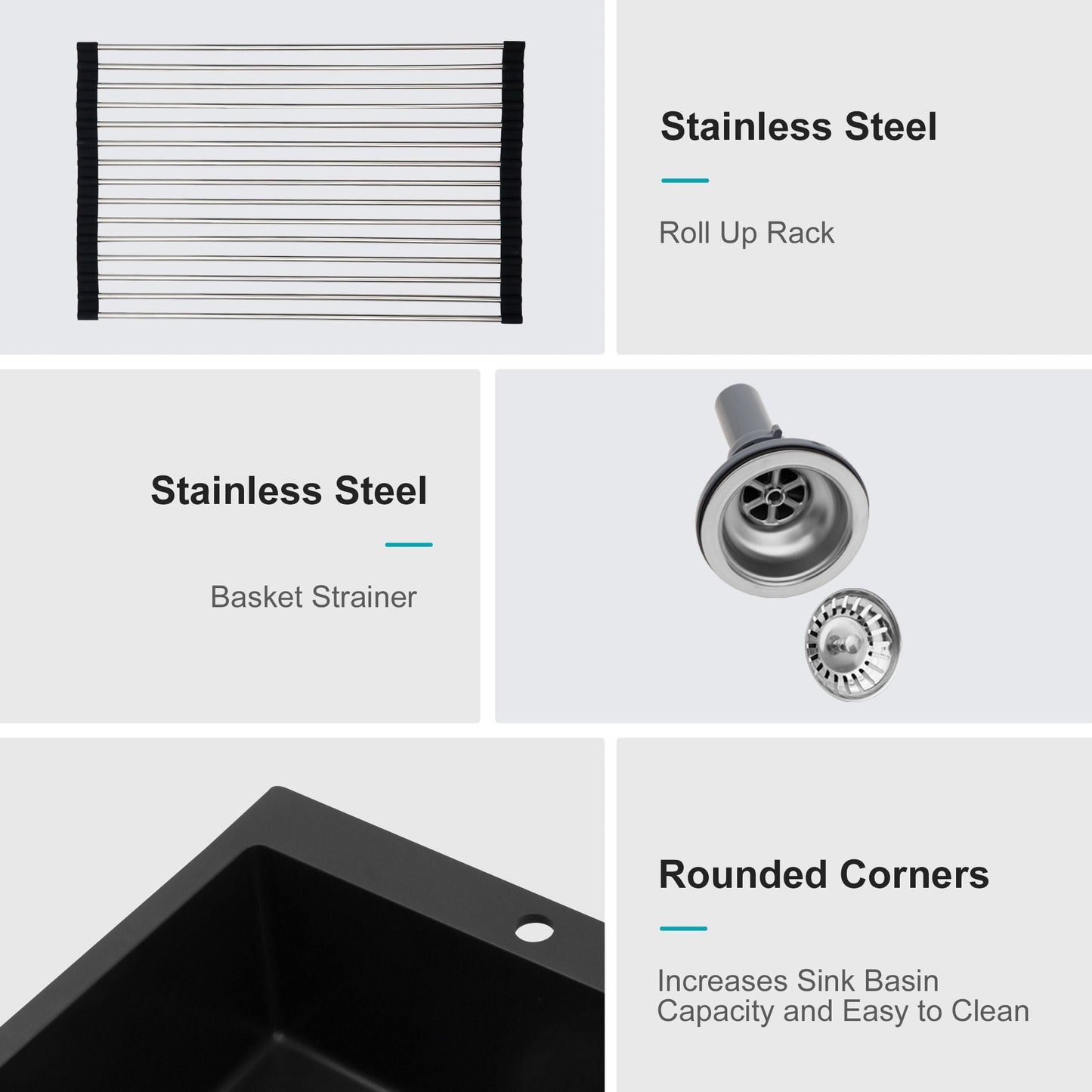 Kitchen Sink Granite Composite Drop In Sink With Durable Material - Black