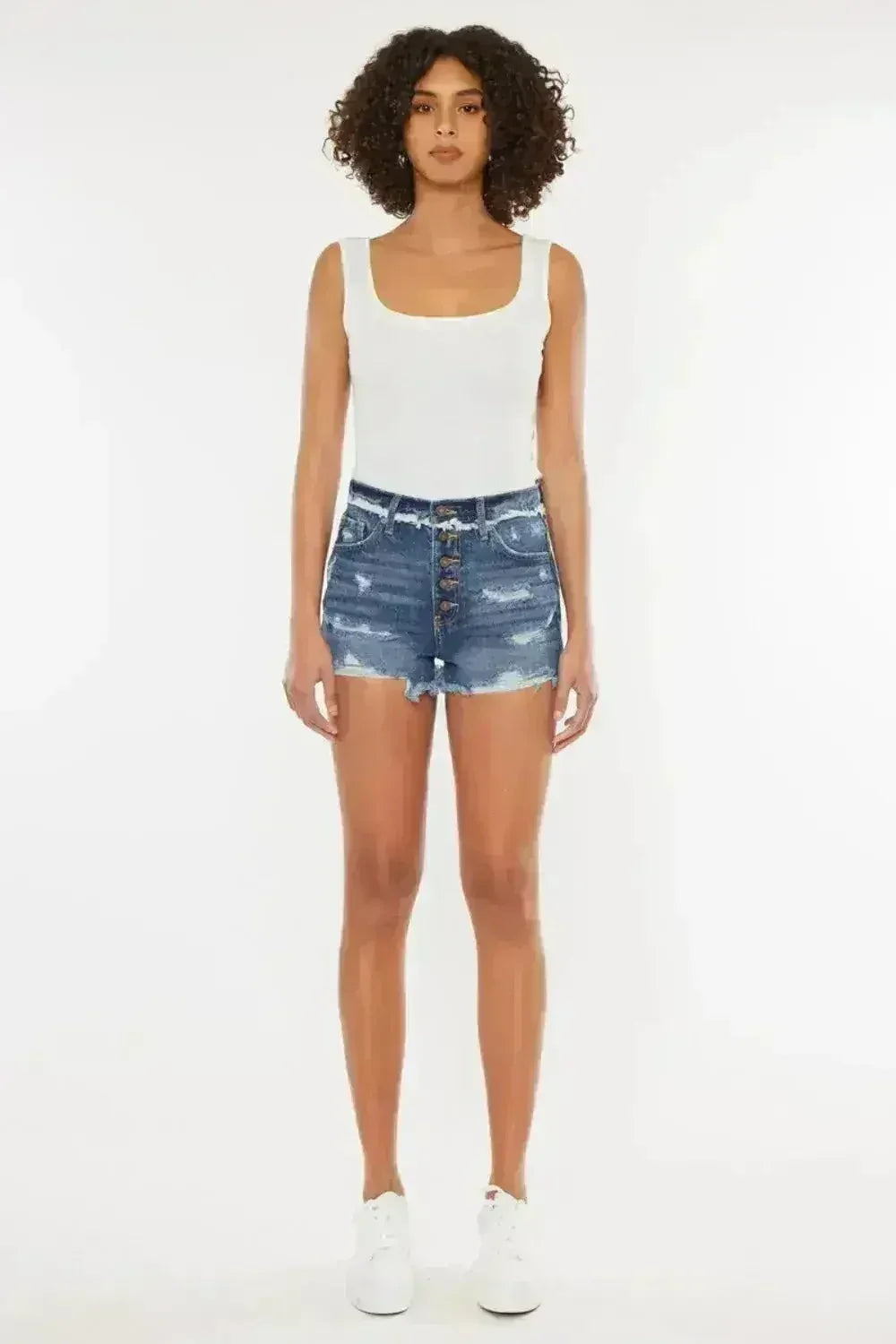 Kancan Distressed Button Fly Denim Shorts