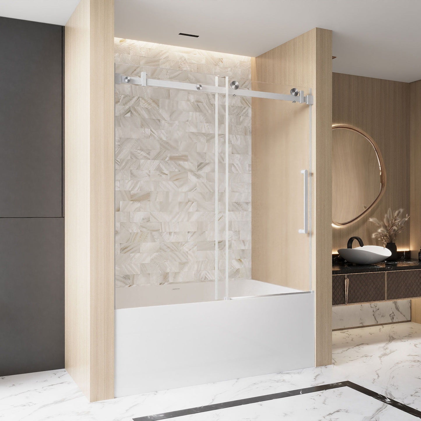 Frameless Single Sliding Shower Door & Handle And Square Tube Track