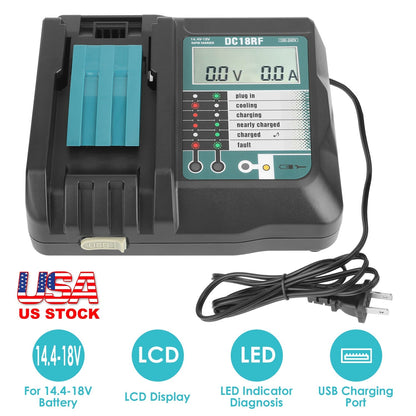 Rapid Charger Replacement Fit for Makita 14.4-18V Battery BL1860 BL1830 BL1850 with_x000B__x000B_LCD Display USB Port
