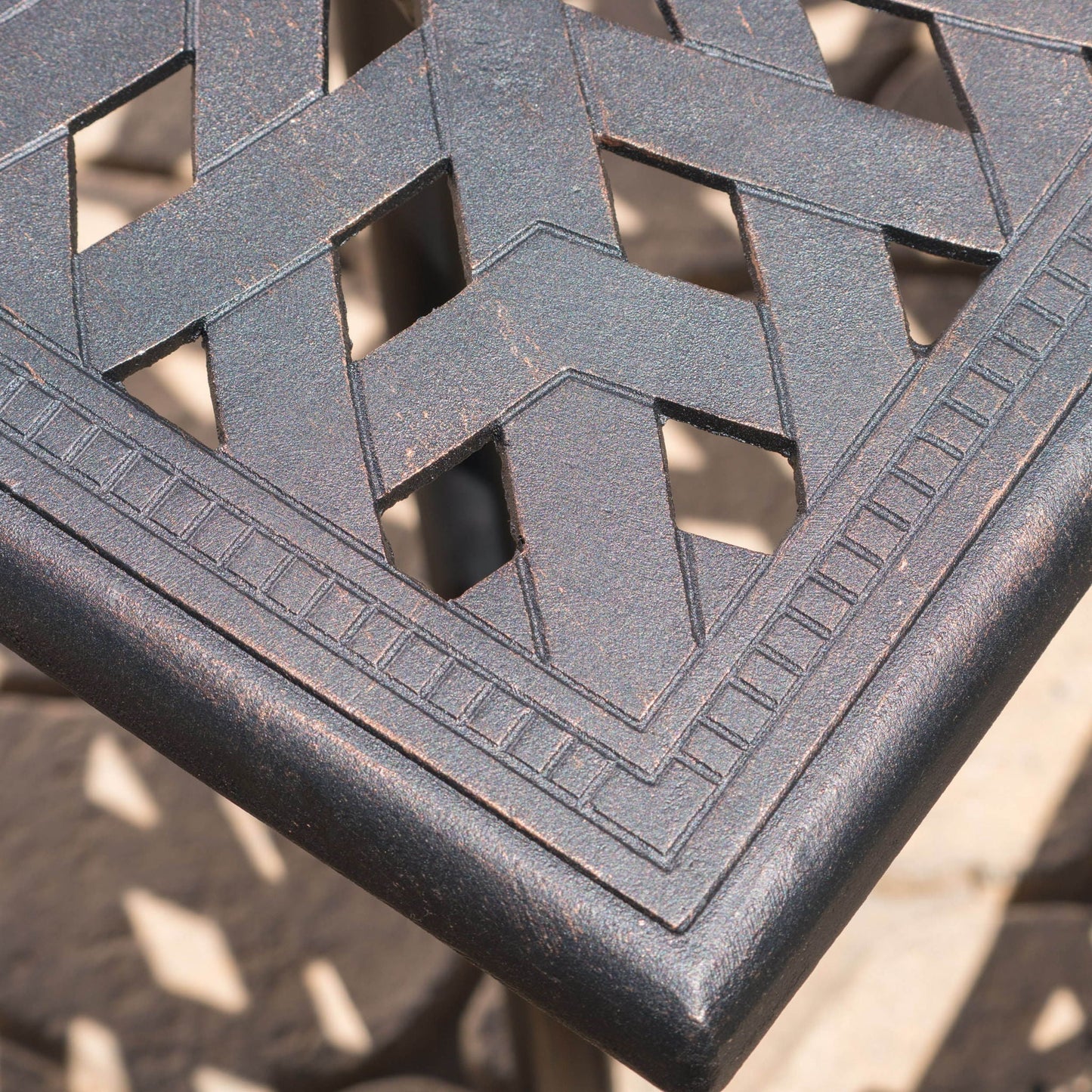 Enchantia Outdoor Square Dining Table with Weave Tabletop and Flared Legs - Copper