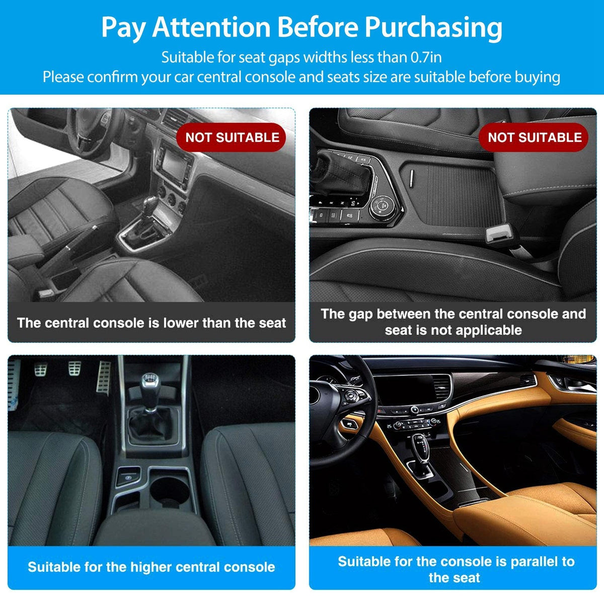 2Pcs Car Console Side Organizer Car Seat Gap Storage Box Pocket Organizer Seat Gap Filler Catch Caddy W/ Cup Holder Non-Slip Mat for Cellphone Key Car