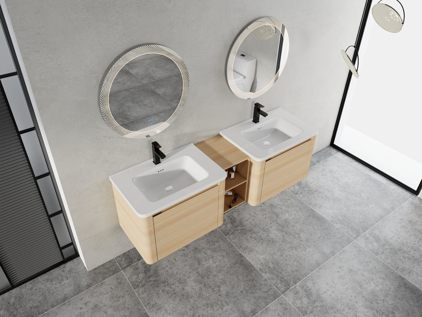 68'' Wall-Mounted Bathroom Vanity with Storage Shelves