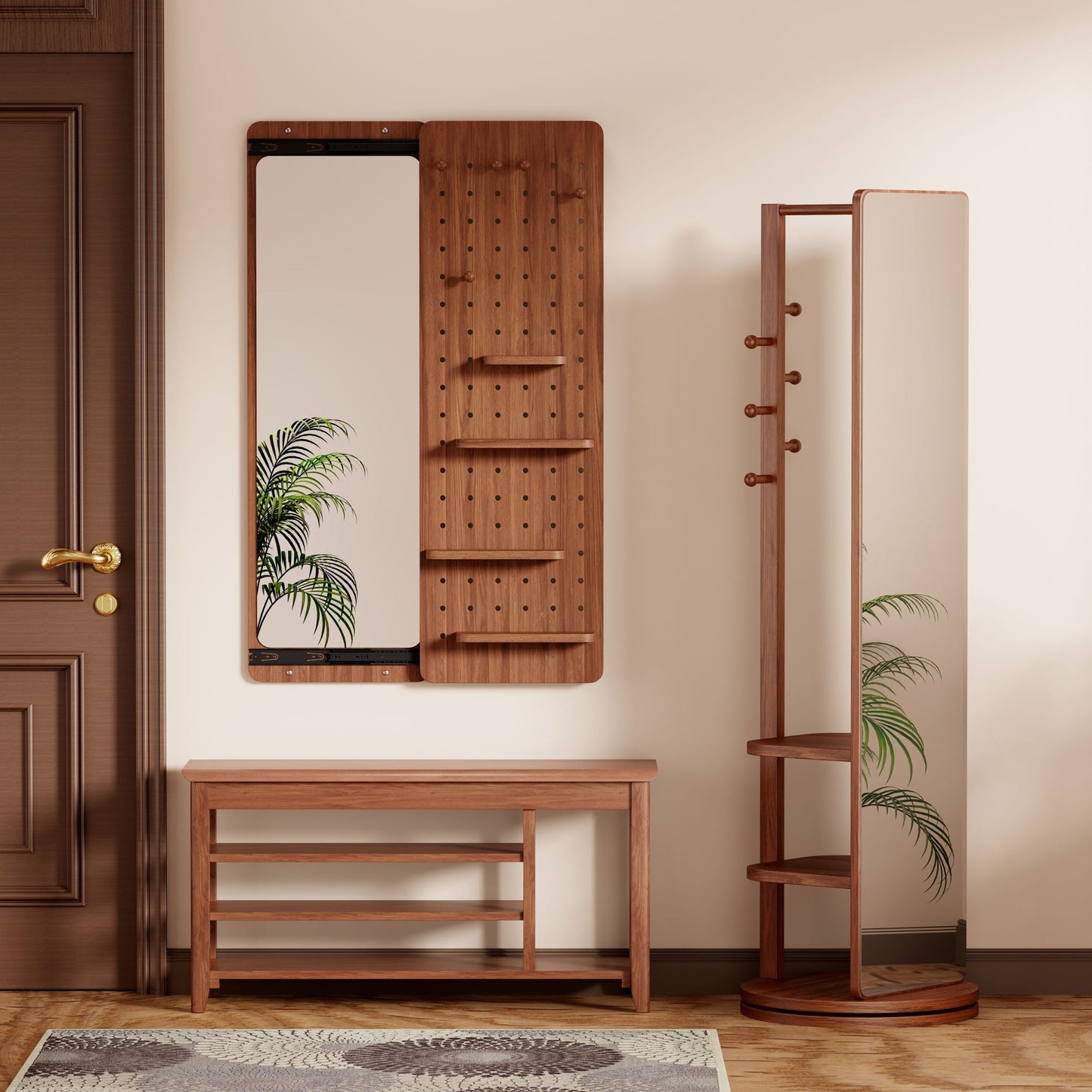 Wall Mounted Full Length Mirror With Shelf And Hook