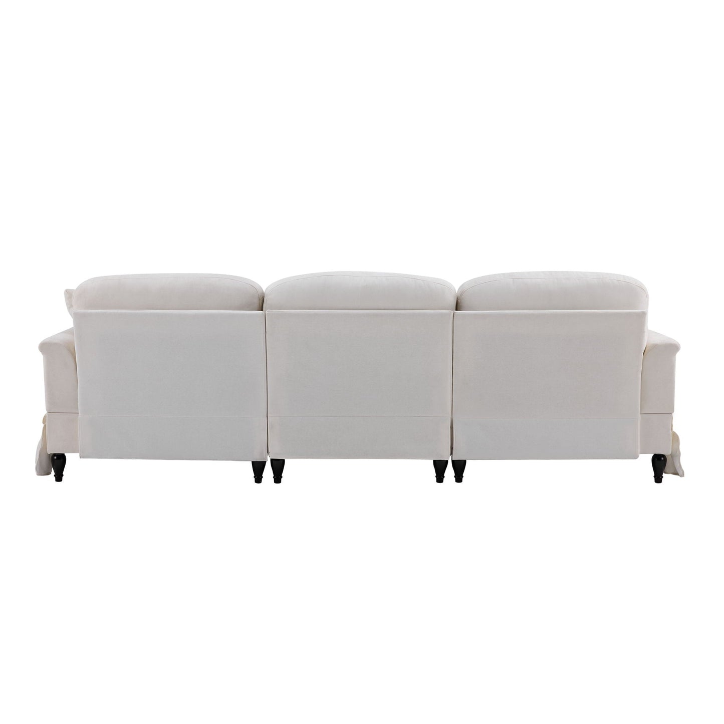 L-Shaped Sectional Sofa With Removable Ruffled Skirt, Flared Arms, Ottoman - White