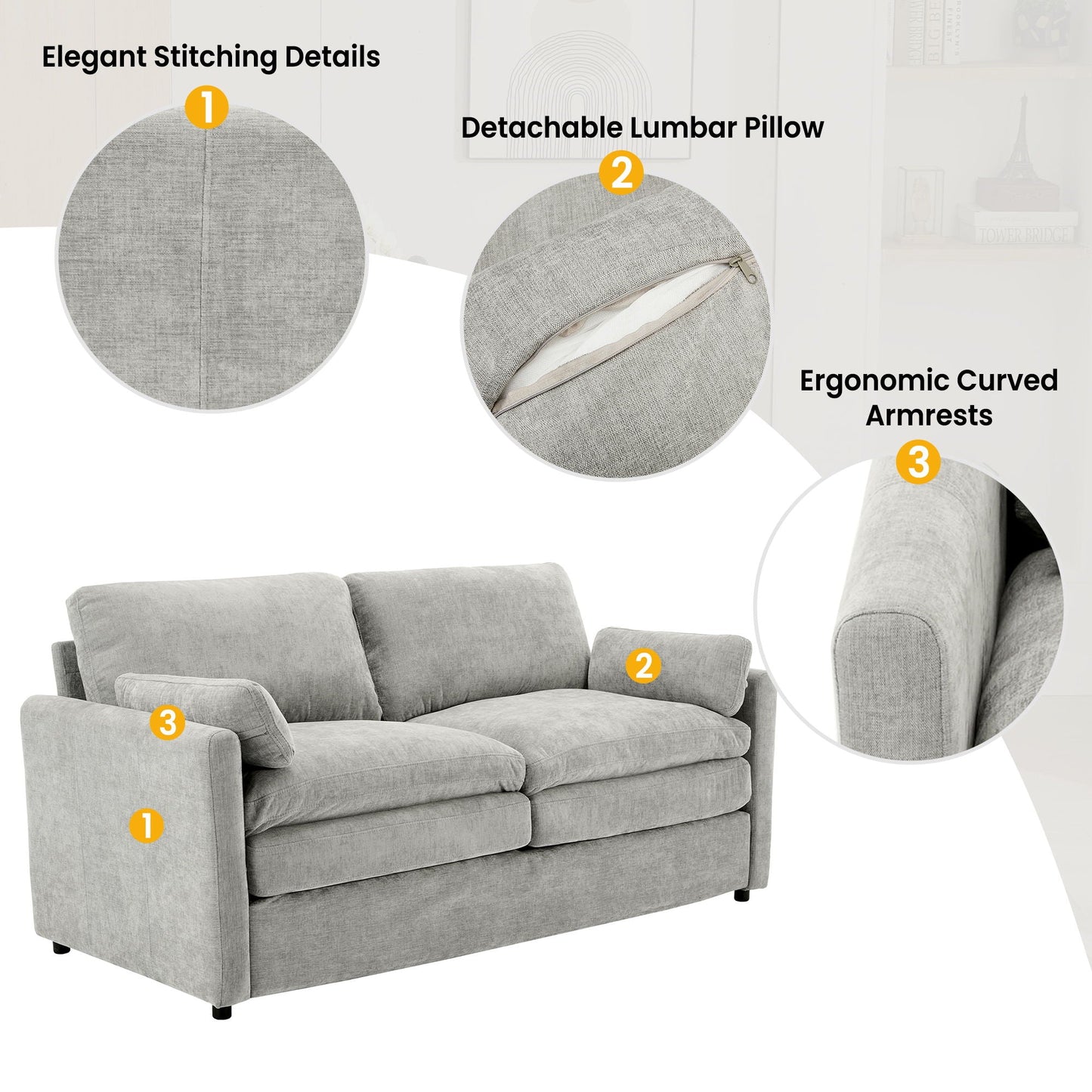 Cozy Upholstered Cushion Loveseat Sofa For Living Room