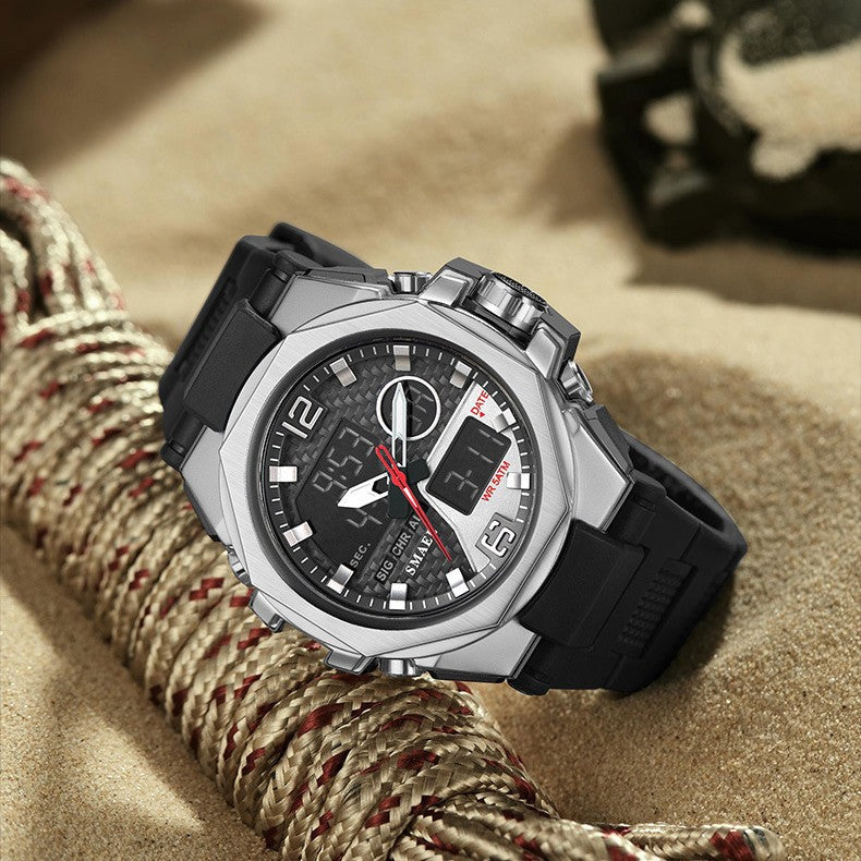 Mens Sports Outdoor Tactical Alloy Dual-Display Watch