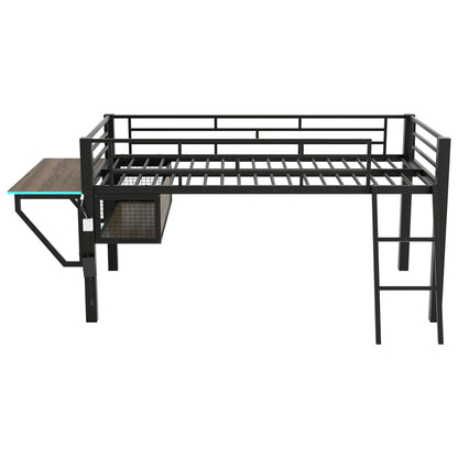 Gaming - Twin Loft Bed With Desk And LED - Black