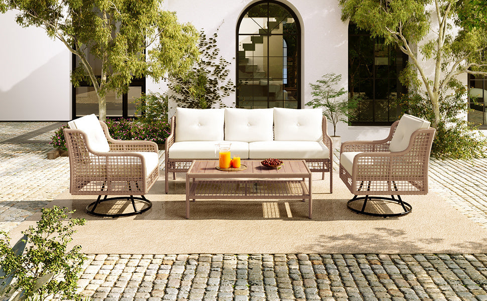 4 Pieces Patio Furniture Set with Swivel Chairs