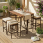 Outdoor Acacia Wood Bar Height Table And Eight Stools With Cushions