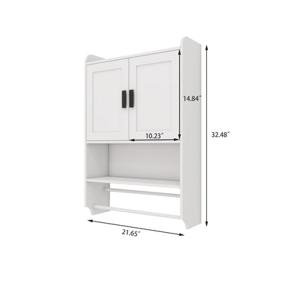 Bathroom Wall Cabinet with Doors, Adjustable Shelf, Towel Bar, and Paper Holder
