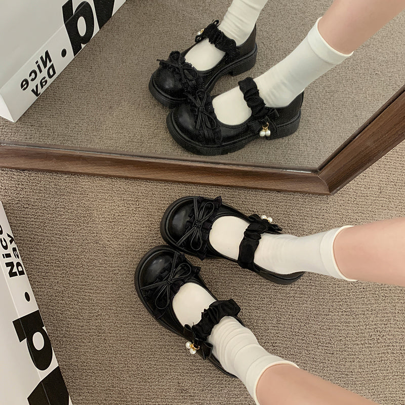 2026 New Sweet Lolita Bow Thick Heel Mary Jane Shoes Women's Thick Bottom JK Small Leather Shoes With Skirts Single Shoes
