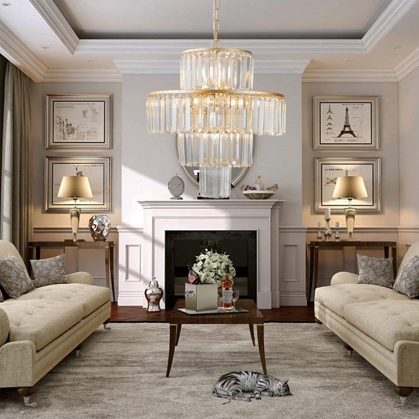 20' Modern Crystal Chandelier with Gold Finish