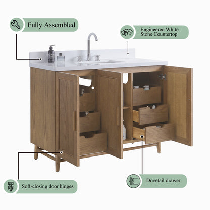 Fully Assembled 48" Freestanding Single Sink Light Coffee Bathroom Vanity