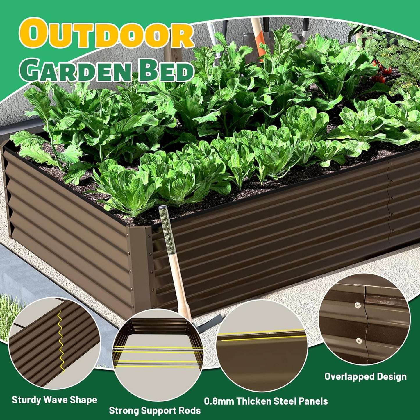 8x4x1.5 ft Galvanized Raised Garden Bed