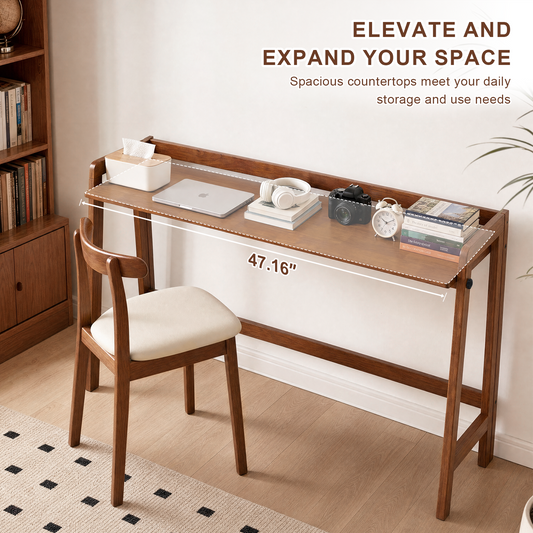 Solid Wood Folding Desk, 49" Mid Century Modern Computer Desk